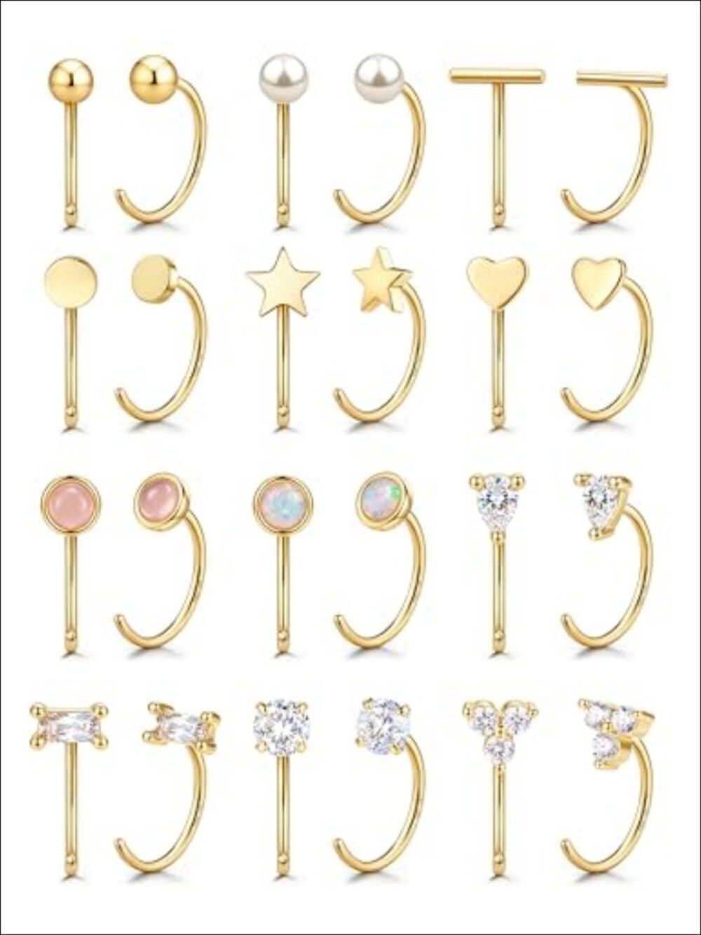 14K Gold Plated Half Hoop Earrings Hypoallergenic Huggie Set of 12